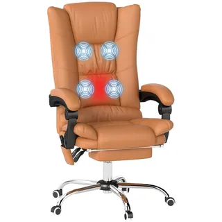 Vinsetto Bürostuhl mit Massagefunktion Ergonomischer Chefsessel mit Heizfunktion , Braun , Kunststoff , 70x118x64 cm , Büromöbel, Bürostühle, Drehstühle