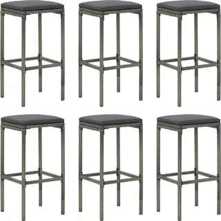 The Living Store Barhocker mit Kissen 6 Stk. Grau Poly Rattan - Grau