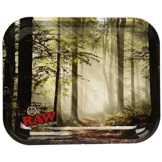 RAW rauchfarbige Wald Bäume Tablett - Metall Zigarettenpapiere Tablett Große 11' x 13.5 mit Zertifikat 1- Raw 14x11 Smokey Forest Metal Tray beige