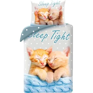 Animal Pictures Bettbezug Sleep Tight kittens 140 x 200 cm 70 x 90 cm - Baumwolle - Blau