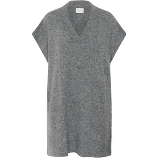 KAFFE Women's Poncho Knitted Loose Fit V-Neck Mid-Thigh Length Short Sleeves Damen, Dark Grey Melange, 42