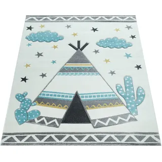 Paco Home "Ela 215", rechteckig 16 mm Höhe Kurzflor, 3D-Design, Motiv Zelt, Wolken & Sterne, Kinderzimmer,