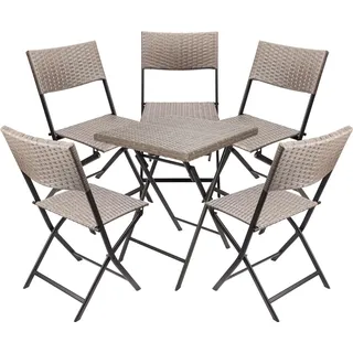 BRUBAKER Balkonset Toskana - Wetterfest klappbar und platzsparend - Poly Rattan Balkonmöbel Set - Sitzgruppe für Balkon, Tisch und 5 Stühle