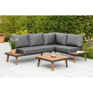 Gardenson Loungegarnitur , Braun, Graphitfarben , Holz, Metall, Textil , Akazie , Hartholz , Füllung: Schaumstoff, Polyurethan (PUR),Schaumstoff, Polyurethan (Pur) , L-Form , 211x28x152.5 cm , Fsc , Gartenmöbel, Loungemöbel, Loungegarnituren