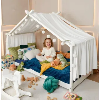 ALAVYA HOME® Betthimmel Moon 1 Stück 360 cm Hausbett Deko Set für Kinderzimmer Montessori Kinderbett 80x160 & 90x200 Hausbett - Weiß