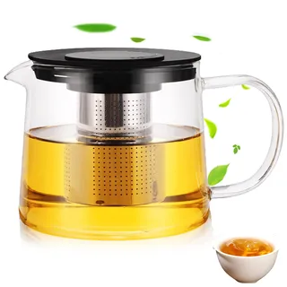 ATODAKA 1.5L Glaskanne mit sieb, Teekanne mit Siebeinsatz, Teekanne aus Glas, Glasteekanne, Borosilikatglas Teeservice Überhitzungsschutz für schwarzen Tee, Grüner Tee, duftender Früchtetee