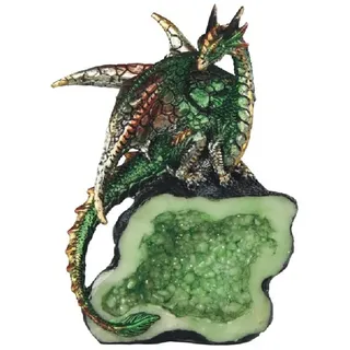 ICE ARMOR 14 cm H Grüner Drache auf grünem Kunstkristall Stein Statue Fantasy Dekoration Figur