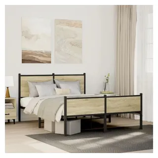 vidaXL Metallbett ohne Matratze Sonoma-Eiche 140x200 cm - Braun