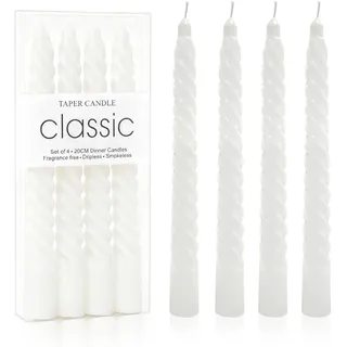 MAJOYLIFE 4 Stück Stabkerzen gedreht,Premium Spiralkerzen,Dinner kerzen Gedreht,Lange Brenndauer von 5 Stunden, ideal zum Dekorieren von Esstischen und für Partys (Weiß)