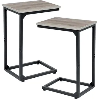 Beistelltisch C-Form Holz Metall Grau 2er Set