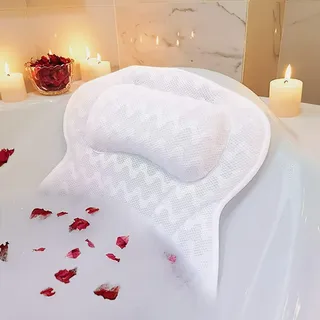 ADOV Luxuriöses Badewannenkissen, rutschfestes, bequemes Badewannenkissen mit 6 Saugnäpfen, ergonomisches 4D-Air-Mesh-Kopfstützenkissen für Kopf, Schulter, Nacken und Rückenstütze Entspannung Zuhause