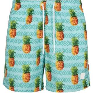 URBAN CLASSICS Pattern Big Badeshorts – Blue Turquoise / Orange - 6XL