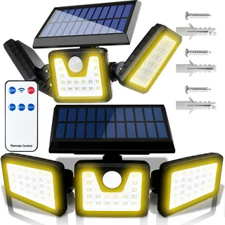 LED Solarleuchte mit Fernbedienung und Bewegungsmelder Solar Solarlampen Außen IP65 Wasserdichte Außen-Wandleuchte Fernbedienun Garten Straße Retoo - Schwarz
