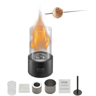 Vevor Feuerstelle, φ160x285mm Tischkamin aus Metall, Dekoration für drinnen & draußen, Feuerschale für Reinigungsalkohol, Smores-Maker mit Glas, Feuerkorb für Terrasse & Balkon mit Feuerlöscherabdeckung