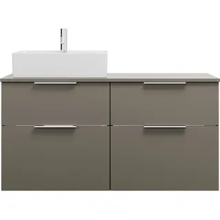 Burgbad Eqio Keramik-Aufsatzwaschtisch quadratisch, links, inklusive Waschtischunterschrank mit 4 Schubladen, Breite 1200mm, SGUS120LF2010C0001G0146, Farbe: Grau Hochglanz/Alpinweiss / Grau Hochglanz, Griff