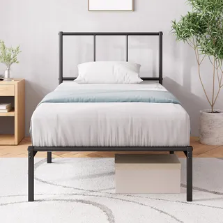 Zinus Justin Bett 90x200 cm – 35 cm hoch – Metallbettgestell mit Kopfteil – Metallbett mit Lattenrost – Kein Boxspringbett erforderlich – Freiraum unter dem Bett - Modernes Design – Schwarz