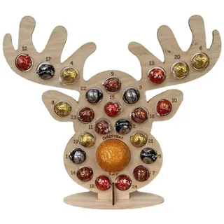 Adventskalender aus Holz, Weihnachtsbaum-förmiger Hirschkopf-Ständer, Schokoladen- und Süßigkeitenständer mit 24 Löchern für Partydekoration - Braun