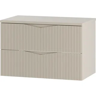 Badezimmer Waschtischunterschrank mit 80 cm Breite in beige mit gerillter Front, 2 Schubladen - CALURI-140