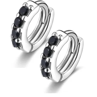 Mini Creolen Silber 925 Klein Mit Schwarz Weiß Stein 5mm-11mm Kreolen Verschiedene Größen Ohrringe Klappcreolen Zirkonia Huggie Hoops Earrings