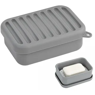 Seifendose Reise mit Deckel, Tragbare Seifenschale aus Silikon, Seifenbox, Wasserdichter Auslaufsicherer Seifenbehälter für Dusche, Reise und draußen (Grau)