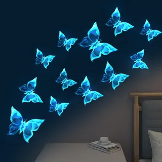 Wandtattoo Schmetterlinge 12pcs, Glühen im dunklen Schmetterling Wandaufkleber Selbstklebender Schmetterling Dekorativer Aufkleber für Wand Schlafzimmer Wohnzimmer (Rippelmuster)