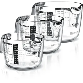 Arendo - Messbecher Set aus Borosilikatglas - Größen 1000ml 500ml 250ml (1l 0,5l 0,250l) – Messkrug Glas Krug – präzise Skala – hitzebeständig – Mikrowellen geeignet – Küchenmessbecher