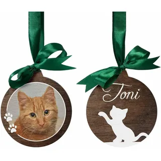 Personalisierte Holzanhänger für Tiere mit eigenem Foto - Christbaumkugel für Katze personalisiert - Weihnachtskugel aus Holz - Christbaumschmuck selbst gestalten