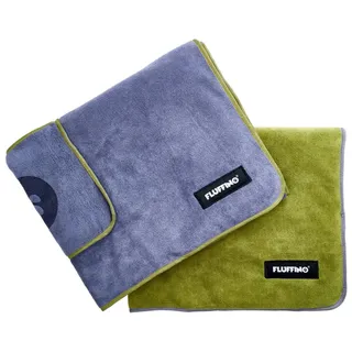 FLUFFINO Hundehandtuch Mikrofaser 2er-Pack 120x70 cm Grau & Grün Abtrockentuch