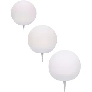 Ambia Garden Solarleuchte , Weiß , Kunststoff , 3-teilig , 30 mm,20 mm,25 mm , Kugel , RoHS, Ce , mit Schalter, Ladeanzeige, aufladbar über Usb, gleichmäßige Lichtverteilung , Dekoration, Gartendeko