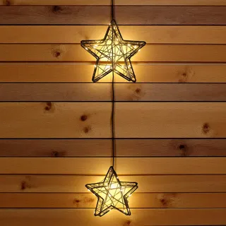 Metall Leuchtstern schwarz 2er Set für Außen mit Timer batteriebetrieben - 35 LED - Weihnachts Drahtstern zum Hängen warm weiß beleuchtet - Schwarz