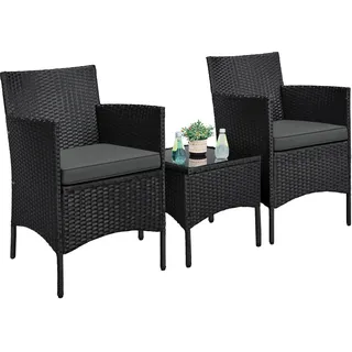 Yaheetech Balkonmöbel Set, 3TLG Gartenmöbel Terrassenmöbel aus PE-Rattan | Gartensitzgruppe Lounge Set inkl. 2 Stühle mit Sitzkissen & Tisch für Balkon Terrasse, Schwarz/Grau