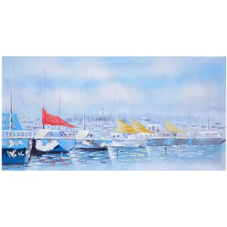 MCW Wandbild Boote, 100% handgemaltes Ölgemälde Gemälde XL, 140x70cm