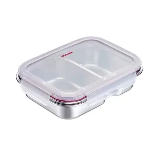 WESTMARK Lunchbox Frischhaltedose aus Edelstahl, geteilt, Praktische Brotdose auch für Tiefkühler, Ofen und Mikrowelle geeignet, 450 ml + 280 ml