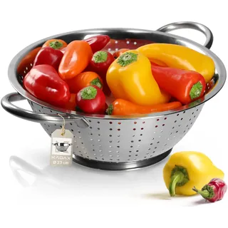KADAX Nudelsieb ⌀ 23 cm aus Edelstahl, Durchschlag, Seiher, Sieb für die Küche, Küchensieb, Abtropfsieb, Salatseiher mit Griffen, Salatsieb, Filter, spülmaschinenfest