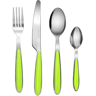 EXZACT Rostfrei Stahl Besteck Set einem Plastikhalter 16 PCS - Farbige Griffe - 4 Gabeln, 4 Messer, 4 Löffel, 4 Teelöffel - Grün (EX07 x 16)