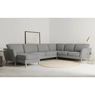 Home affaire Wohnlandschaft »MARSEILLE XXL 349cm, U-Form, Ottomane rechts/links wählbar« Massivholzbeine Eiche, Landhausstil, Wellenunterfederung, grau