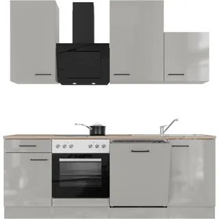 Flex-Well Küchenzeile Lund 220 cm Lichtgrau glänzend-Rauchgrau