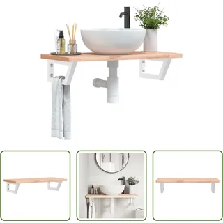 The Living Store Waschbeckenregal Wandmontage Stahl und Massivholz Buche - Braun