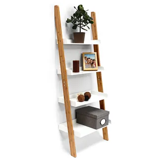 Relaxdays Leiterregal 4 Ablagen 56 x 34 x 144 cm Natur/Weiß