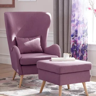 Home Affaire Ohrensessel Salla Polyester, Fellimitat 78 x 118 x 94 cm lila mit Hocker