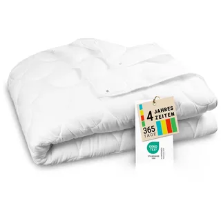 ZOLLNER 4-Jahreszeiten Bettdecke - für Sommer und Winter - aus 2 zusammengeknöpften Decken - waschbar bis 60 °C - 155x220 cm - Hotelqualität - Oeko Tex Zertifiziert
