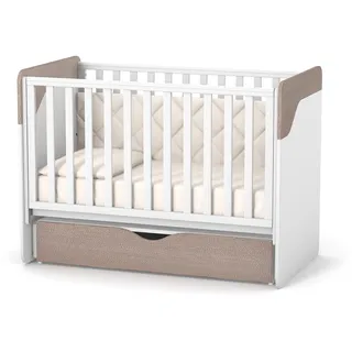 Veres Sydney Babybett mit beweglicher Seitenwand und Querwiege mit Schublade (120x60 cm) - Weiß Cappuccino - Weiß, Beige