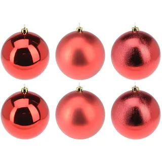 6 x Weihnachtskugeln aus Kunststoff Ø 14 cm - Rot (Glanz + matt + Glitzer) | Weihnachtsbaumkugeln bruchsicher wetterfest Baumkugeln Baumschmuck