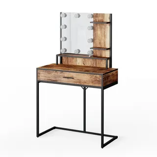 Vicco Schminktisch Fyrk Antikholz 80 cm mit LED-Lampen, Model 34347 - Braun, Schwarz