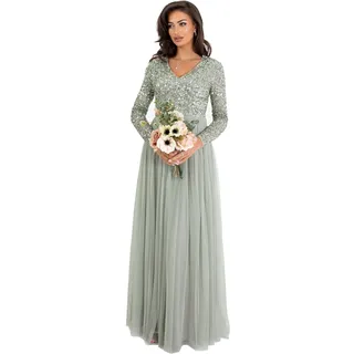 Maya Deluxe Damenkleid mit Langen Ärmeln für Hochzeitsgäste mit V-Ausschnitt Grün Größe 52
