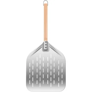 CHUEHKAK Edelstahl Pizzaschieber Perforiert 40x30cm - Professionelle 12 Zoll Pizzaschaufel mit Abnehmbarem Griff für Pizzaofen, Grill und Backen