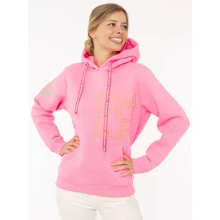 Hoodie ZWILLINGSHERZ "Alissa 2.0", Damen, Gr. M, pink (neonpink), Sweatware, Obermaterial: 50% Baumwolle, 50% Polyester, bedruckt, unifarben, hüftbedeckend, ohne Ausschnitt, Rippbündchen, Sweatshirts Hoodie, mit SMILE Stickerei vorne und hinten