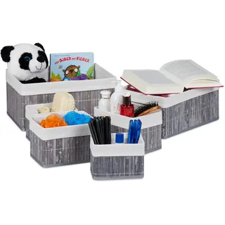 Relaxdays Aufbewahrungskorb 6er Set mit Stoffbezug aus Bambus 37 x 22 x 20 cm grau