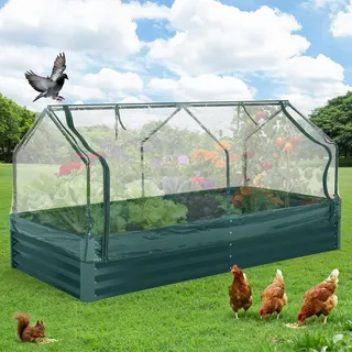 Hochbeet 180x90x30cm mit Abdeckung Pflanzkasten, Gewächshaus, rostfrei