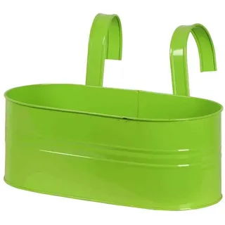 Blumenkasten oval grün 39x16,5x14,5cm Stahlblech mit Haltern Pflanzen Übertopf
